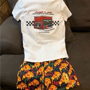 Kids Pizza Print Matching Set - White and Multicolor